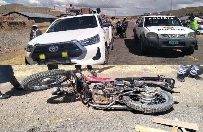 Azángaro | Choque entre motocicleta y camioneta deja un herido grave en Mataro Chico Azángaro | Choque entre motocicleta y camioneta deja un herido grave en Mataro Chico