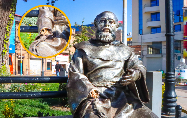 Juliaca | Indignación por atentado contra escultura del padre Teodoro Sakata en la Plaza Bolognesi
